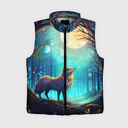 Женский жилет Волк в ночном лесу в folk art стиле