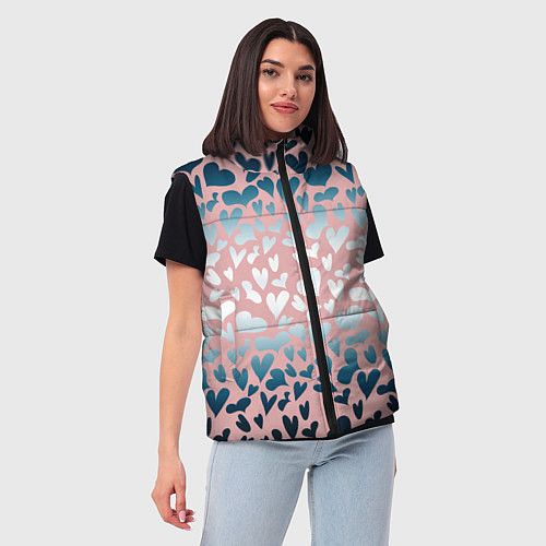 Женский жилет Сердца розовые перламутровые паттерн / 3D-Черный – фото 3
