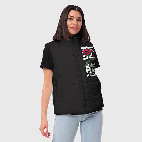 Женский жилет Цветы иероглифы череп / 3D-Черный – фото 3