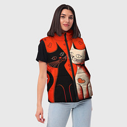 Женский жилет Влюблённые кошки на красном фоне, цвет: 3D-черный — фото 2