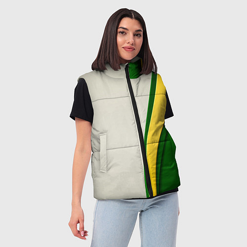 Женский жилет Абстрактный минимал с бежевым, жёлтым и зелёными ц / 3D-Черный – фото 3