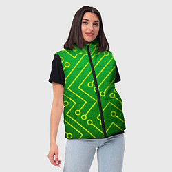 Женский жилет Технический зелёный паттерн с жёлтыми лучами, цвет: 3D-черный — фото 2