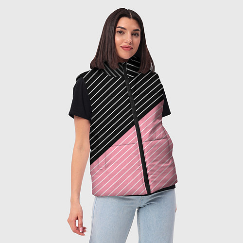 Женский жилет Узор в черную и розовую полоску / 3D-Черный – фото 3