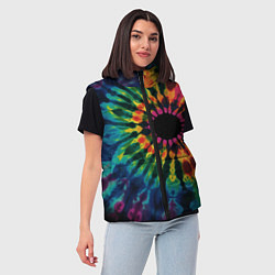 Женский жилет Радужный тай дай на темном фоне: арт нейросети, цвет: 3D-черный — фото 2