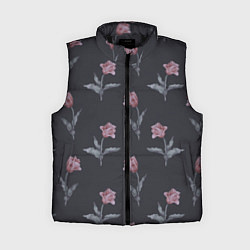Женский жилет Красные тюльпаны с листьями на черном фоне