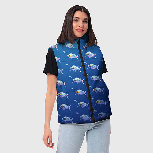 Женский жилет Subnautica паттерн с рыбками / 3D-Черный – фото 3