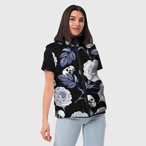 Женский жилет Черепа с розами / 3D-Черный – фото 3