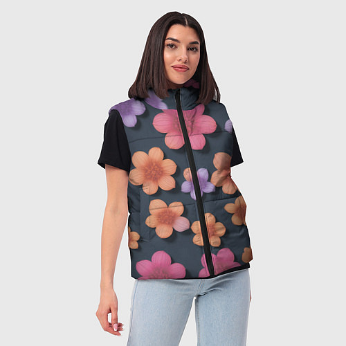 Женский жилет Разноцветные ромашки / 3D-Черный – фото 3