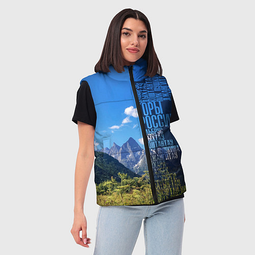 Женский жилет Перечень гор России / 3D-Черный – фото 3