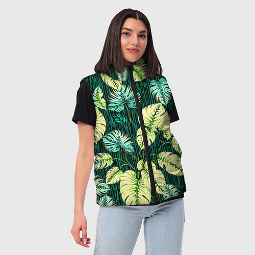 Женский жилет Листья узор тропический / 3D-Красный – фото 3