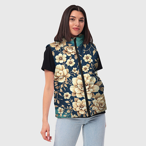Женский жилет Золотые цветы узор / 3D-Красный – фото 3