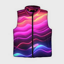 Женский жилет Розовые и фиолетовые неоновые волны, цвет: 3D-черный