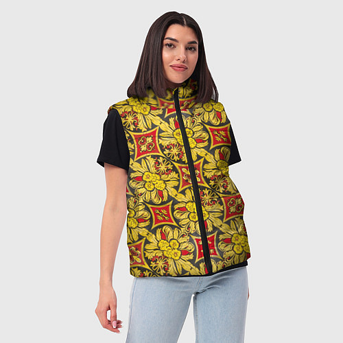 Женский жилет Красно-желтый яркий узор / 3D-Красный – фото 3