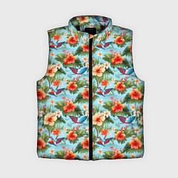 Женский жилет Разные гавайские цветочки, цвет: 3D-черный