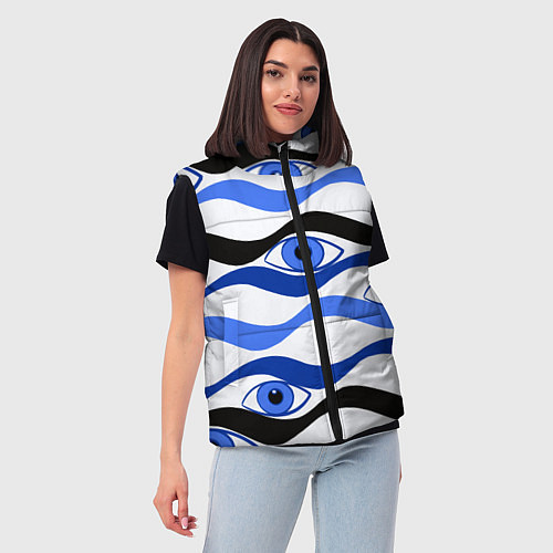 Женский жилет Глазки плывущие в голубых волнах / 3D-Светло-серый – фото 3