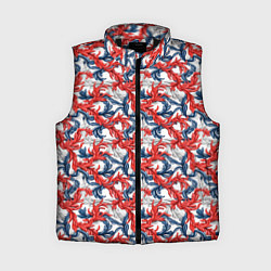Женский жилет Белые синие красные узоры, цвет: 3D-черный