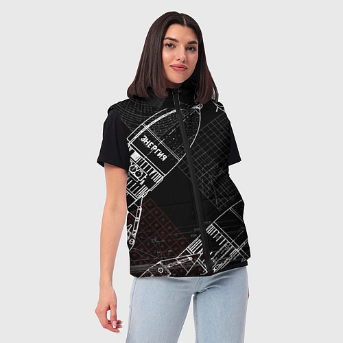 Женский жилет Чертеж ракеты / 3D-Черный – фото 3