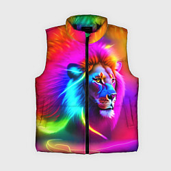 Женский жилет Неоновый лев в цветовой абстракции, цвет: 3D-черный