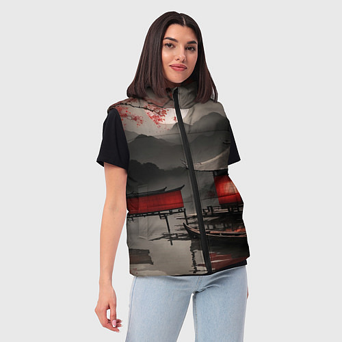 Женский жилет Домик у реки / 3D-Красный – фото 3