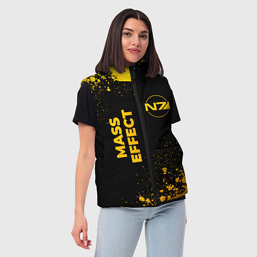 Женский жилет Mass Effect - gold gradient: надпись, символ / 3D-Черный – фото 3