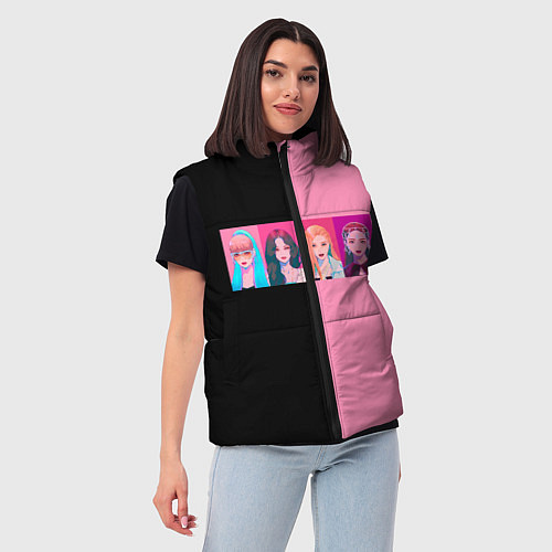 Женский жилет Группа Black pink на черно-розовом фоне / 3D-Черный – фото 3