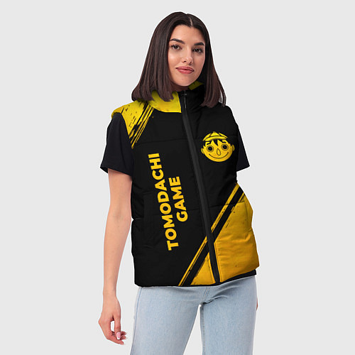 Женский жилет Tomodachi Game - gold gradient: надпись, символ / 3D-Черный – фото 3