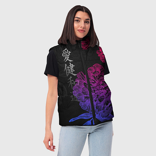 Женский жилет Neon flowers - japanese art / 3D-Красный – фото 3