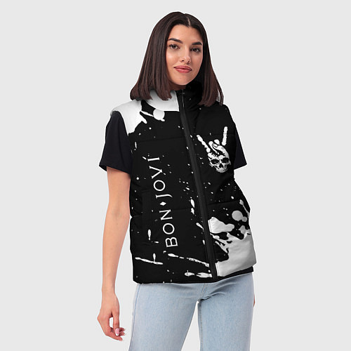Женский жилет Bon Jovi и рок символ на темном фоне / 3D-Черный – фото 3