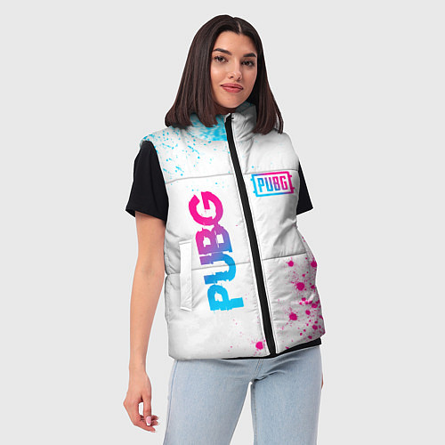 Женский жилет PUBG neon gradient style: надпись, символ / 3D-Черный – фото 3