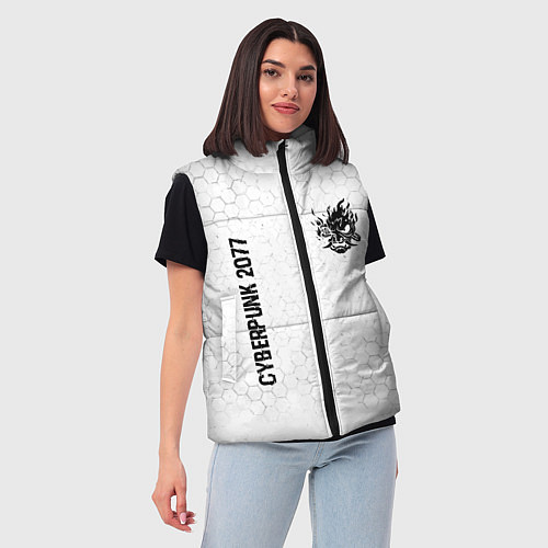 Женский жилет Cyberpunk 2077 glitch на светлом фоне: надпись, си / 3D-Черный – фото 3