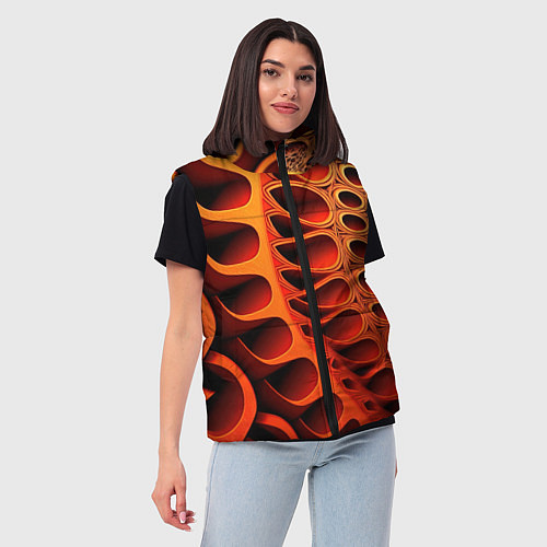 Женский жилет Объемная оранжевая абстракция / 3D-Черный – фото 3