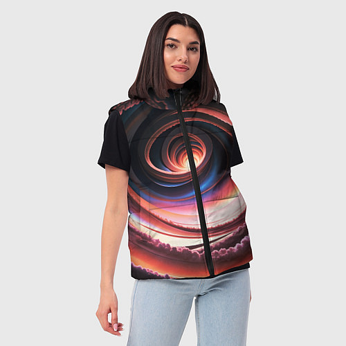 Женский жилет Вихрь из звезд и облаков / 3D-Черный – фото 3