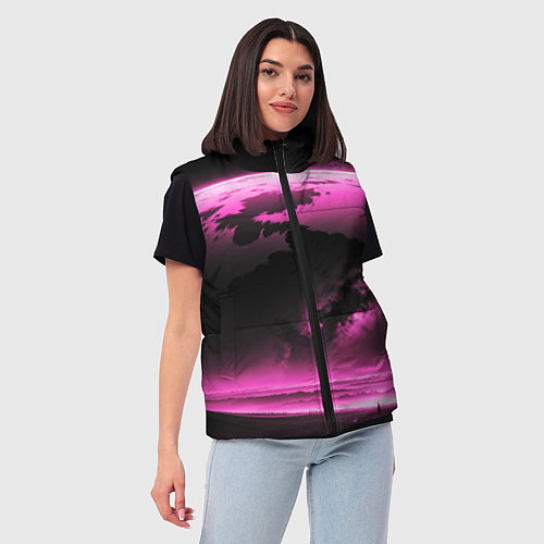 Женский жилет Сай фай пейзаж в черно розовых тонах / 3D-Черный – фото 3