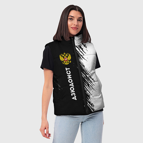 Женский жилет Дзюдоист из России и герб РФ: по-вертикали / 3D-Черный – фото 3