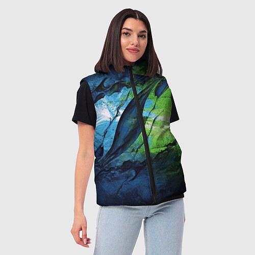 Женский жилет Green blue abstract / 3D-Черный – фото 3