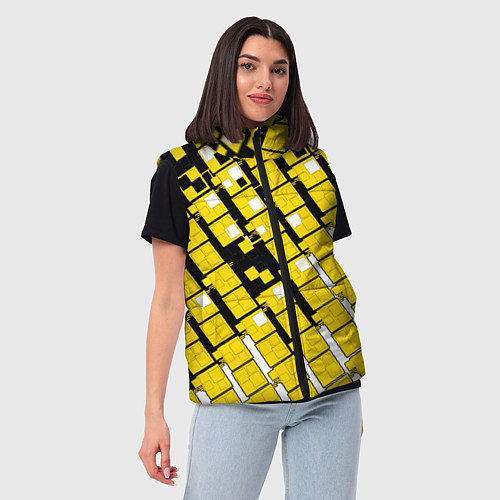 Женский жилет Киберпанк квадраты жёлтые / 3D-Светло-серый – фото 3