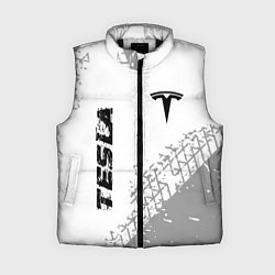 Женский жилет Tesla speed на светлом фоне со следами шин: надпис, цвет: 3D-черный