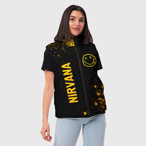 Женский жилет Nirvana - gold gradient: надпись, символ / 3D-Черный – фото 3