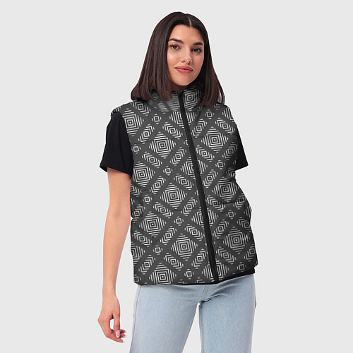 Женский жилет Бело - серый орнамент геометрический / 3D-Черный – фото 3