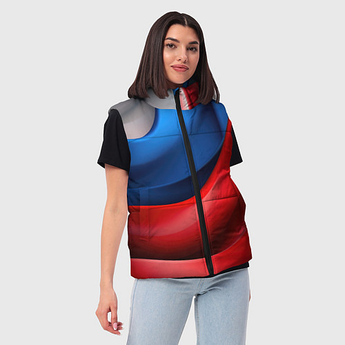 Женский жилет Объемная абстракция в цветах флага РФ / 3D-Черный – фото 3