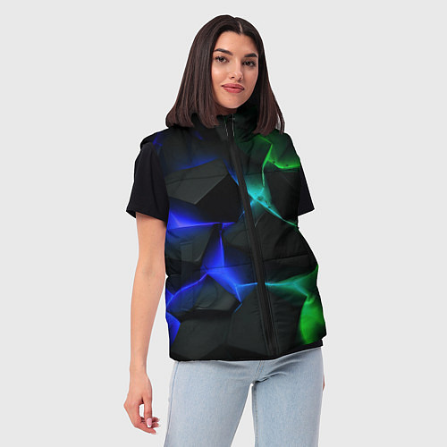 Женский жилет Синие и зеленые плиты / 3D-Красный – фото 3