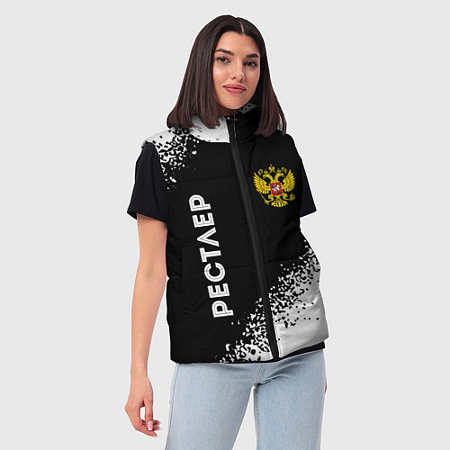 Женский жилет Рестлер из России и герб РФ: надпись, символ / 3D-Черный – фото 3