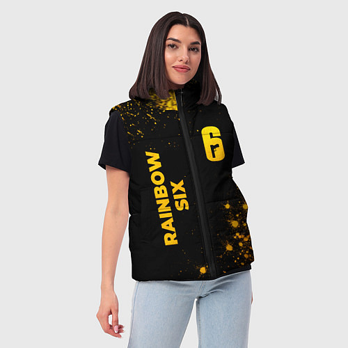 Женский жилет Rainbow Six - gold gradient: надпись, символ / 3D-Черный – фото 3