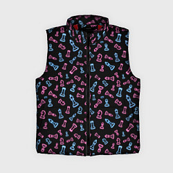 Женский жилет Неоновые розовые и голубые шахматные фигуры на чер