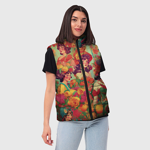 Женский жилет Винтажные ретро леди и цветы / 3D-Черный – фото 3