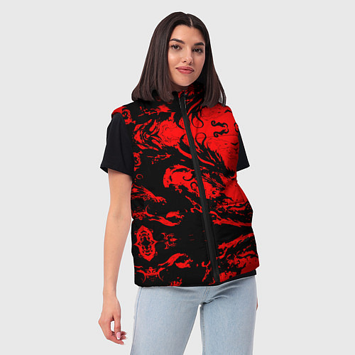 Женский жилет Черный дракон на красном небе / 3D-Черный – фото 3