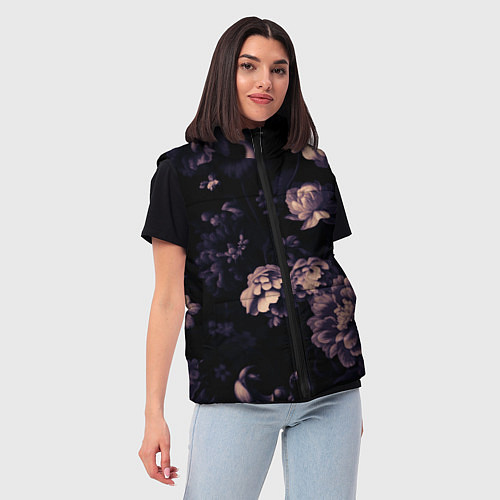 Женский жилет Цветы приглушенный чёрный / 3D-Черный – фото 3