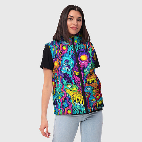 Женский жилет Кислотные психоделические черепа / 3D-Черный – фото 3