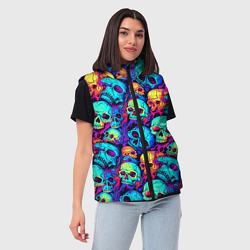 Женский жилет Яркие кислотные черепа / 3D-Черный – фото 3