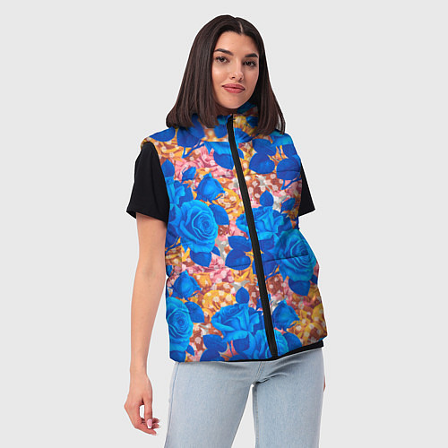 Женский жилет Цветочный разноцветный узор с розами / 3D-Красный – фото 3